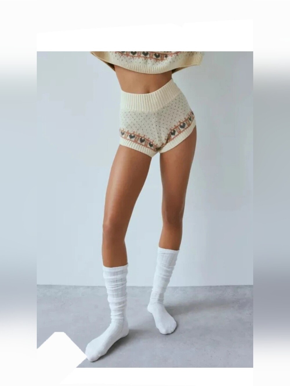 Out From Under UO Catching Feelings cream multi fuzzy lounge micro shorts size S - Picture 3 of 7